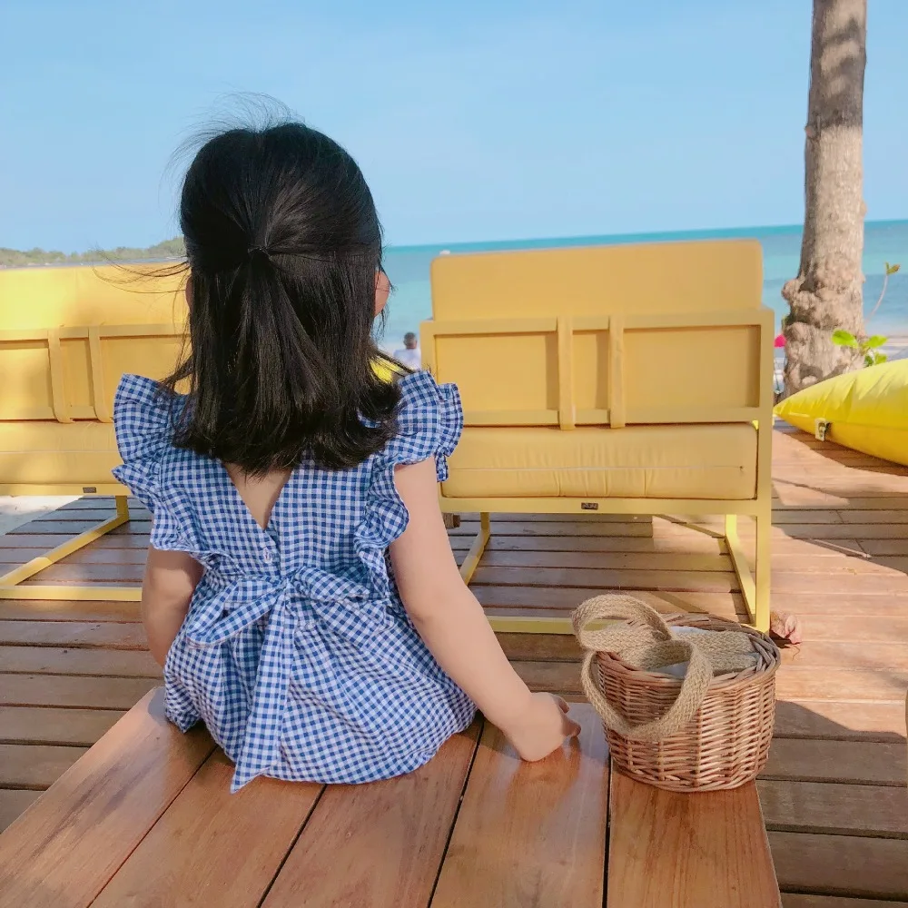 Платье для девочек летнее в клетку желтое хлопковое без рукавов детская одежда