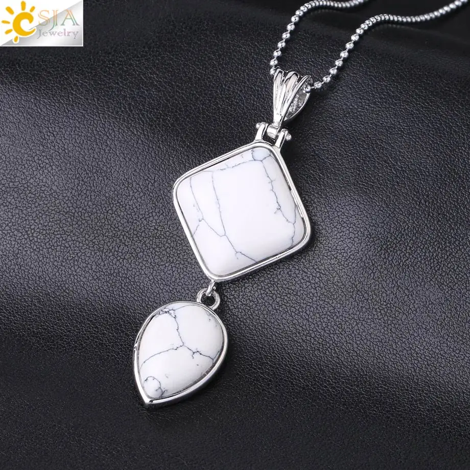 White Turquoise CSJA, женские трендовые натуральные кварцевые подвески в форме капель воды, ожерелье, квадратные целебные камни, геометрические модные ювелирные изделия, мужское ожерелье s F815 - Окраска металла: White Turquoise