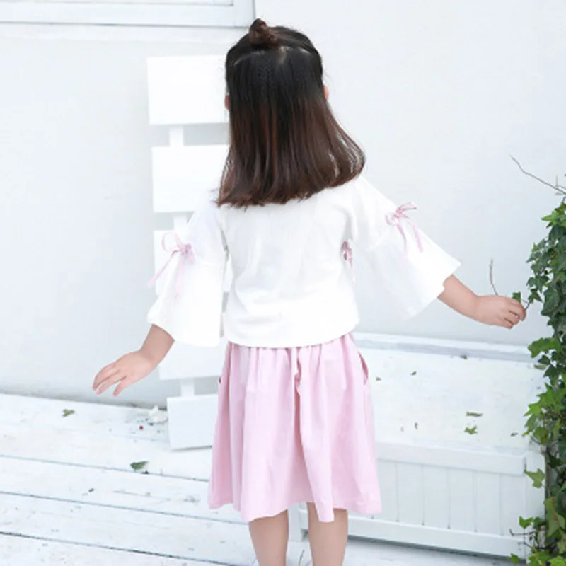 2019 Summer New Children's Clothing Girls Cotton and Linen Chinese Style Dress National Wind Retro Two-piece Sachet Kimono Set |