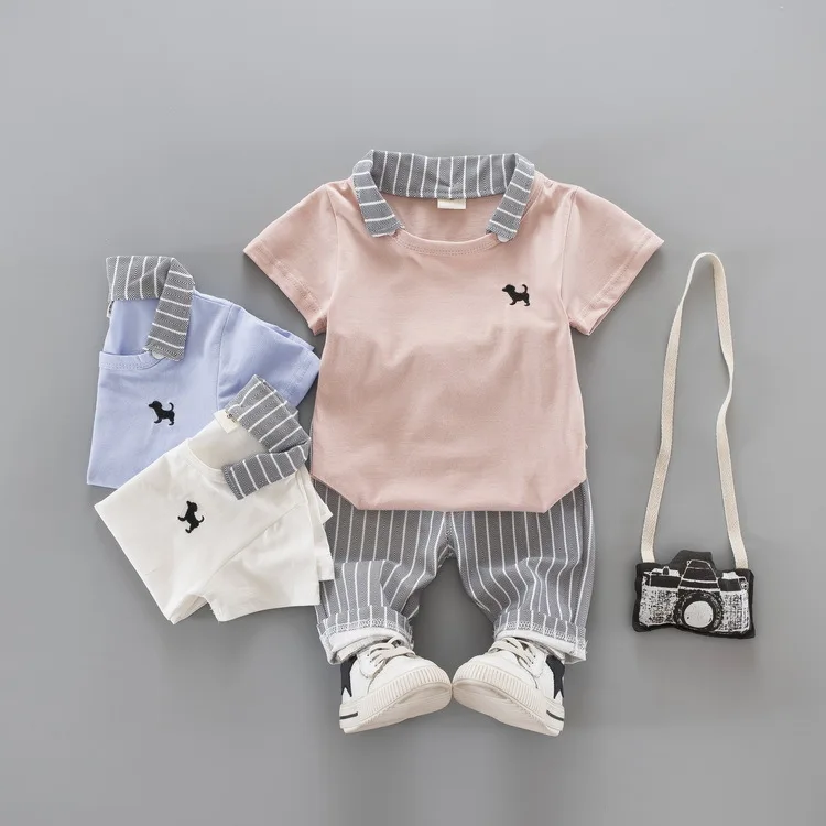 2PCS Toddler Infant Newborn Twins Baby Boy Girls Casual T shirt Strip Pants Outfits Pajamas Suit | Детская одежда и обувь