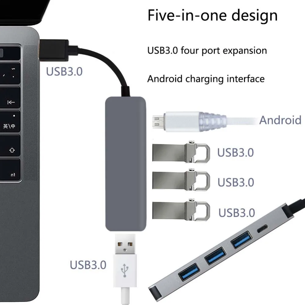 USB-C 3,1 type C к usb-хаб 3 порта хаб адаптер кабель для телефона ПК ноутбук Macbook Описание товара на абсолютно и высокий - Цвет: Черный