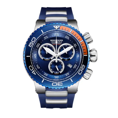 blue Риф Тигр Аврора Serier RGA3168 мужские многофункциональные спортивные водонепроницаемые из нержавеющей стали модные военные кварцевые наручные часы-серебро - Цвет: blue