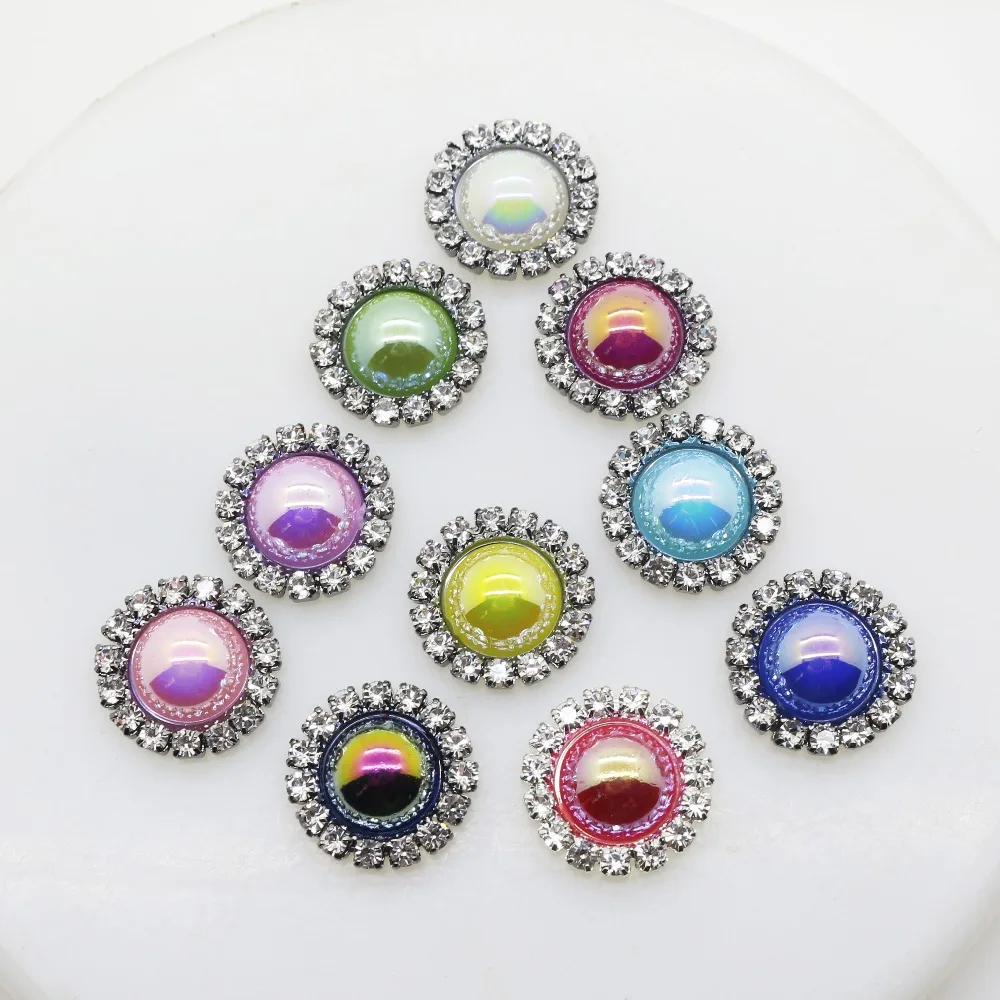 

YWXINXI Direct sales 10pcs/lot16MM Round Rhinestone Colorful Craft Decoration Material DIY Wedding Embellishment Buckle