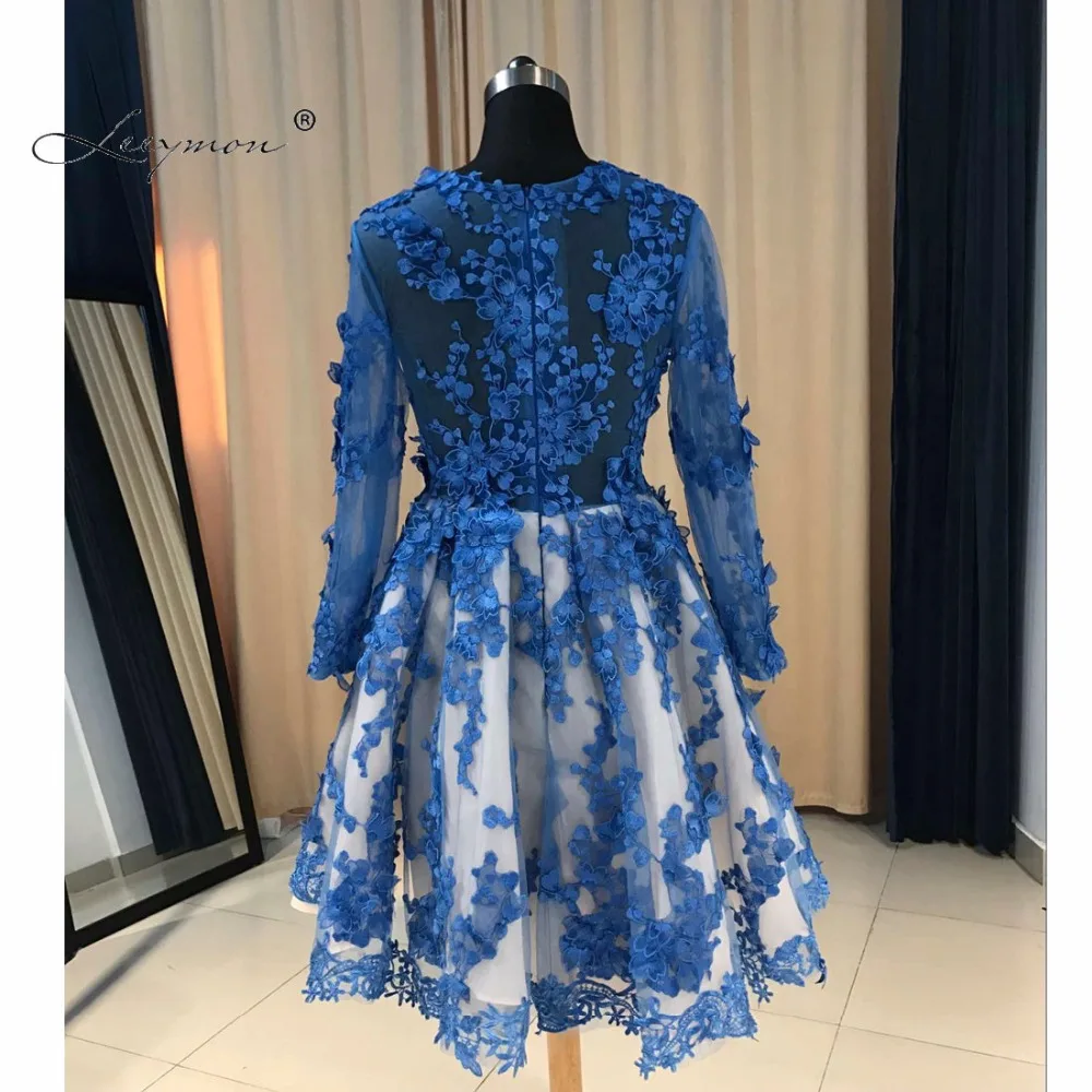 Королевский Синий С Длинными Рукавами Короткое Коктейльное Платье 2017 Длина До