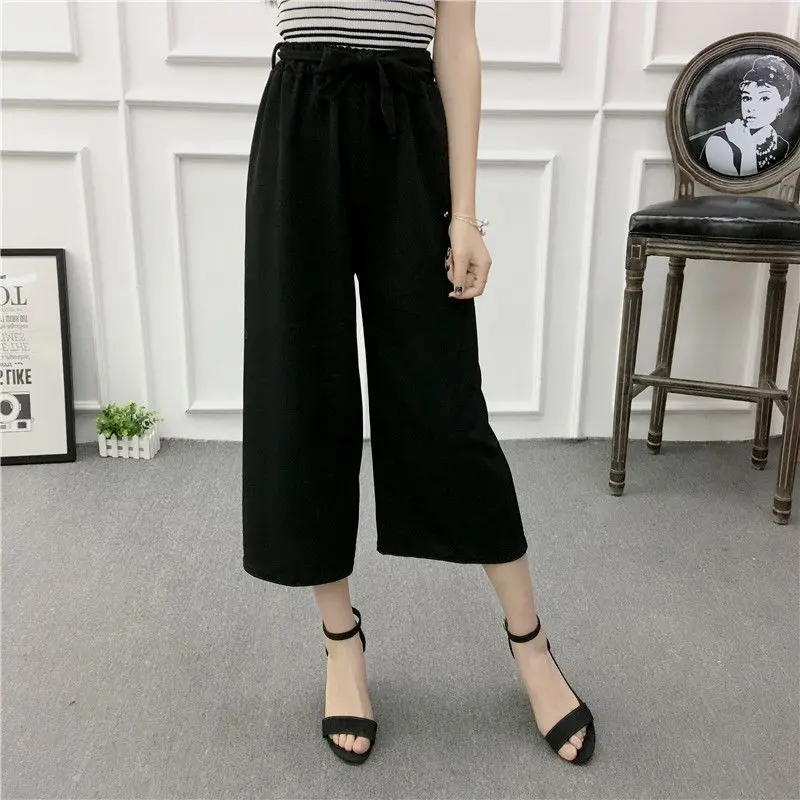 Женские брюки с широкими штанинами повседневные свободные шаровары высокой