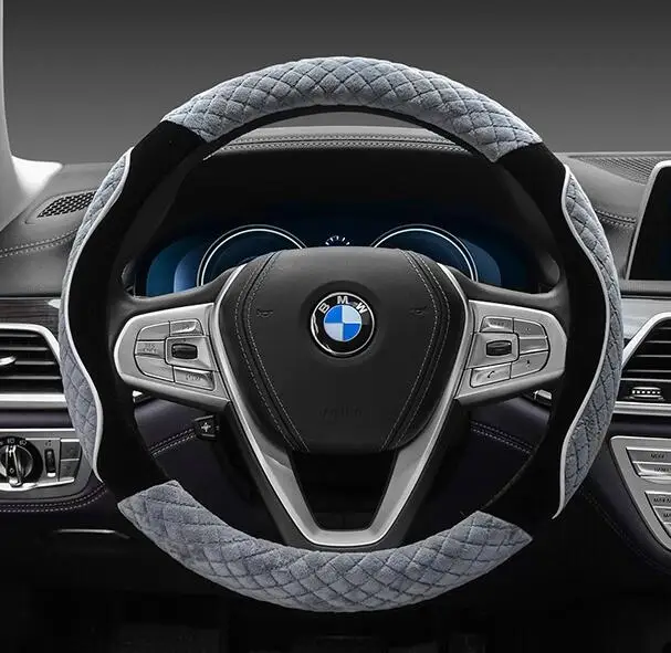 Gray Модные зимние Нескользящие чехол рулевого колеса автомобиля короткие плюшевые теплые удобные для вождения 5 цветов диаметр 38 см - Название цвета: Gray