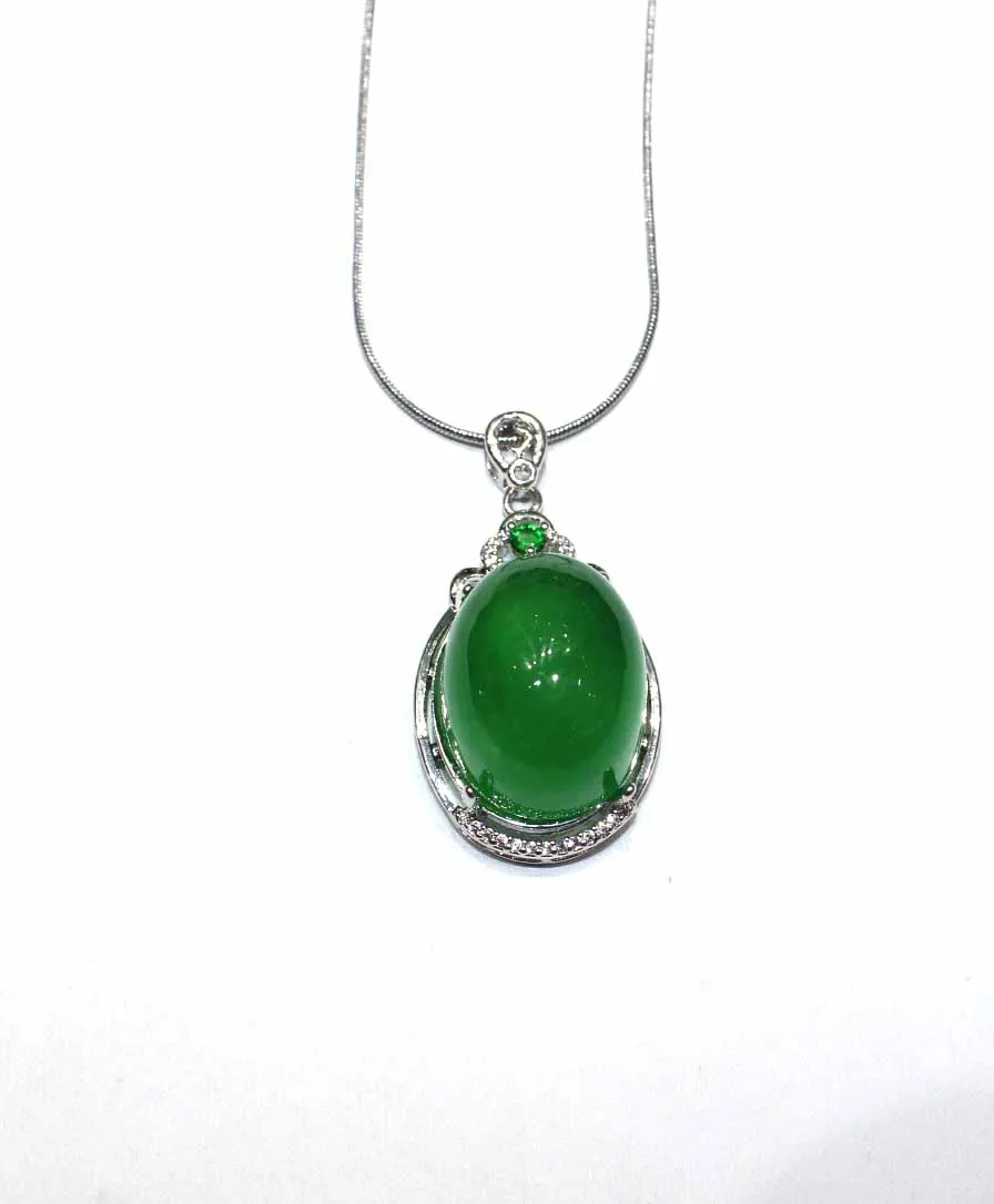 

Natural jade big egg pendant necklace surface old hole ice full of color Yang green water