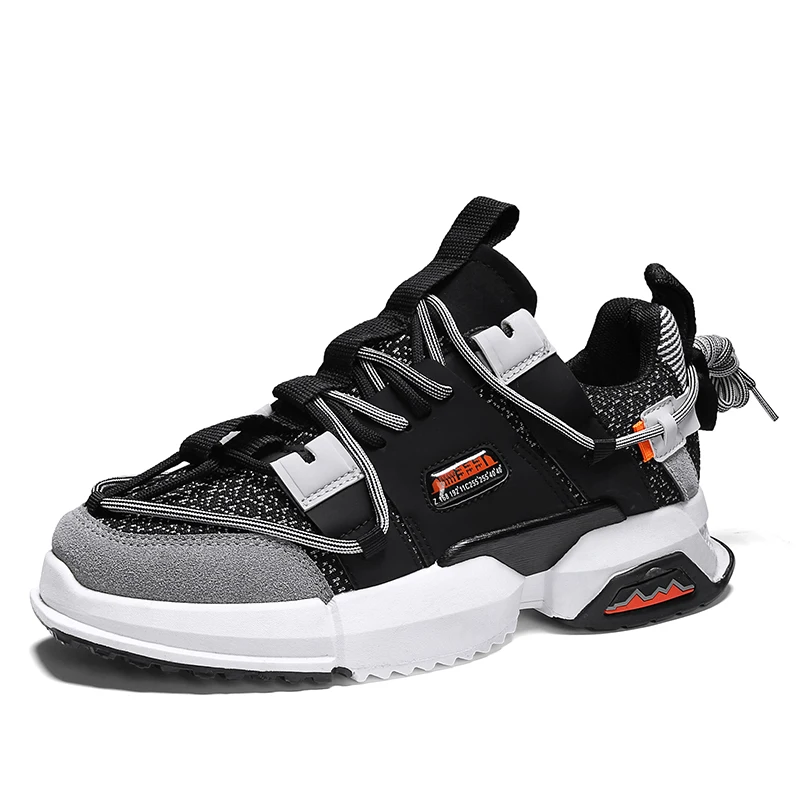 New Tide Men Running Shoes Hand Made PU Upper Men Chunky Sneakers Breathable Platform Shoe Vintage Tennis Chaussures Hombre