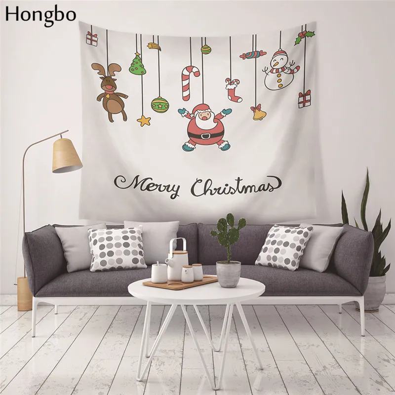 Новогодний настенный подвесной гобелен Hongbo с приветствием и Санта Клаусом олень