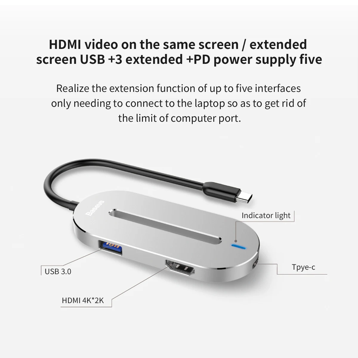 Baseus универсальный концентратор типа c преобразователь мужчин hdmi usb 3.0 type-c женский
