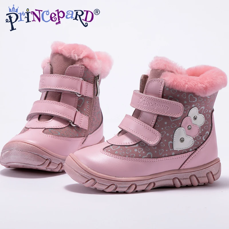 Princepard 100% natural fur genuine leather orhopedic shoes for girls 22-28 size pink winter orthopedic kids | Детская одежда и
