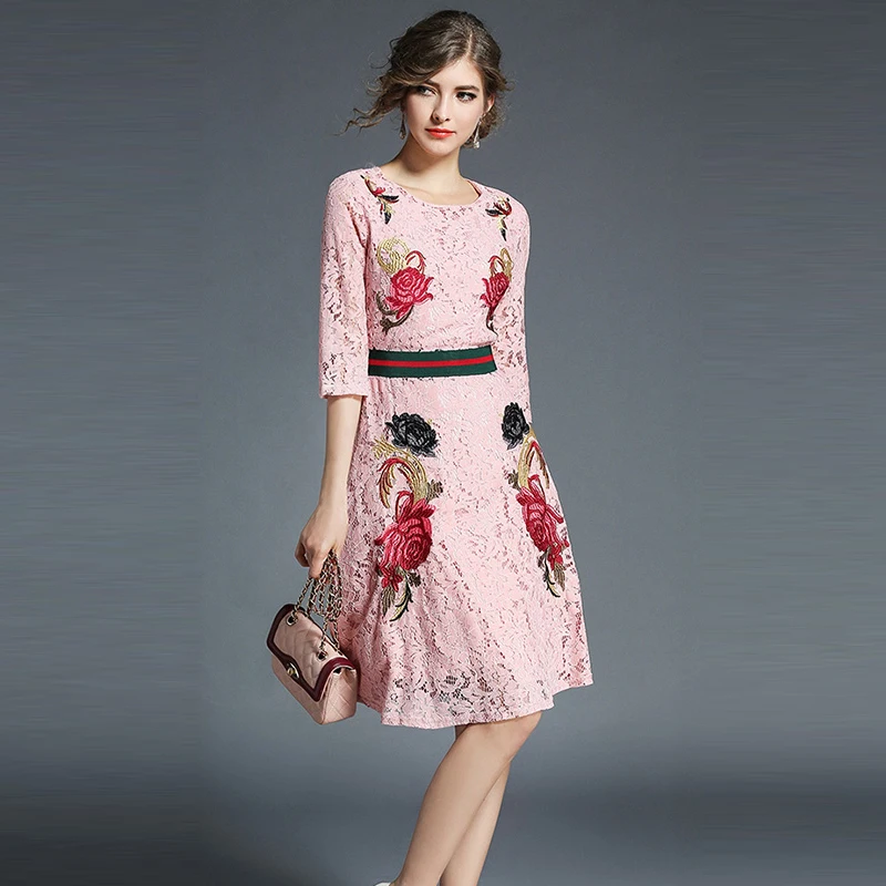 2018 лето Европейский Стиль Винтаж Элегантный Вышивка цветочные кружева лоскутное