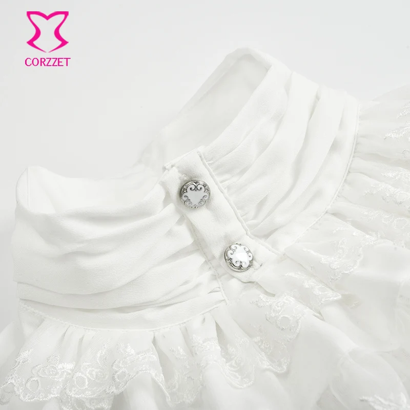 Винтажная белая кружевная рубашка в викторианском стиле с оборками