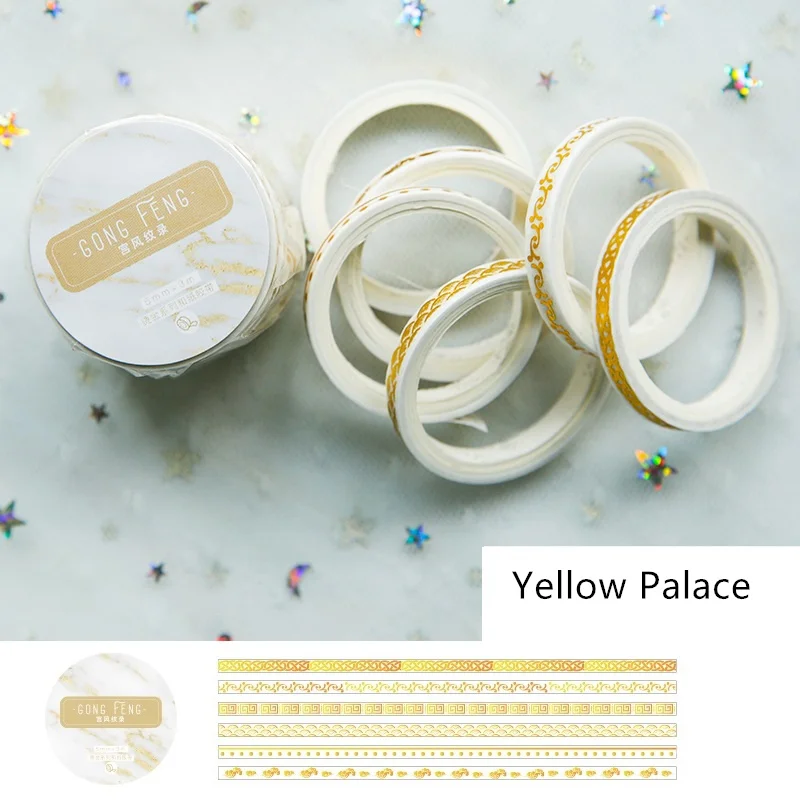 Yellow Palace 6 шт позолоченный цветной набор декоративного скотча Васи 5 мм Мини зеленый Весна розовый девушка желтый дворец барьер маскировки наклейки с лентами подарок A6535 - Цвет: Yellow Palace
