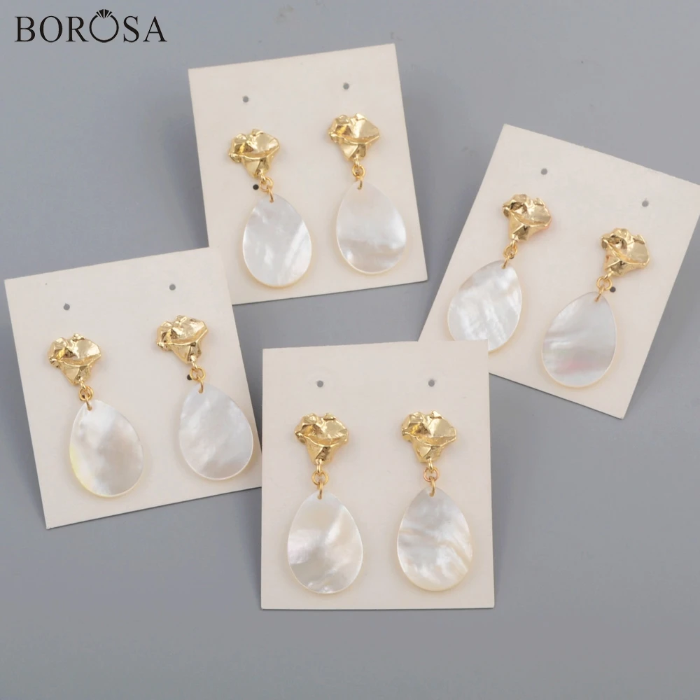 

BOROSA 5/10Pairs Boho Shell Earrings Gold Plated Teardrop White Shell Slice Drop Earrings Gold Jewelry for Women G1793