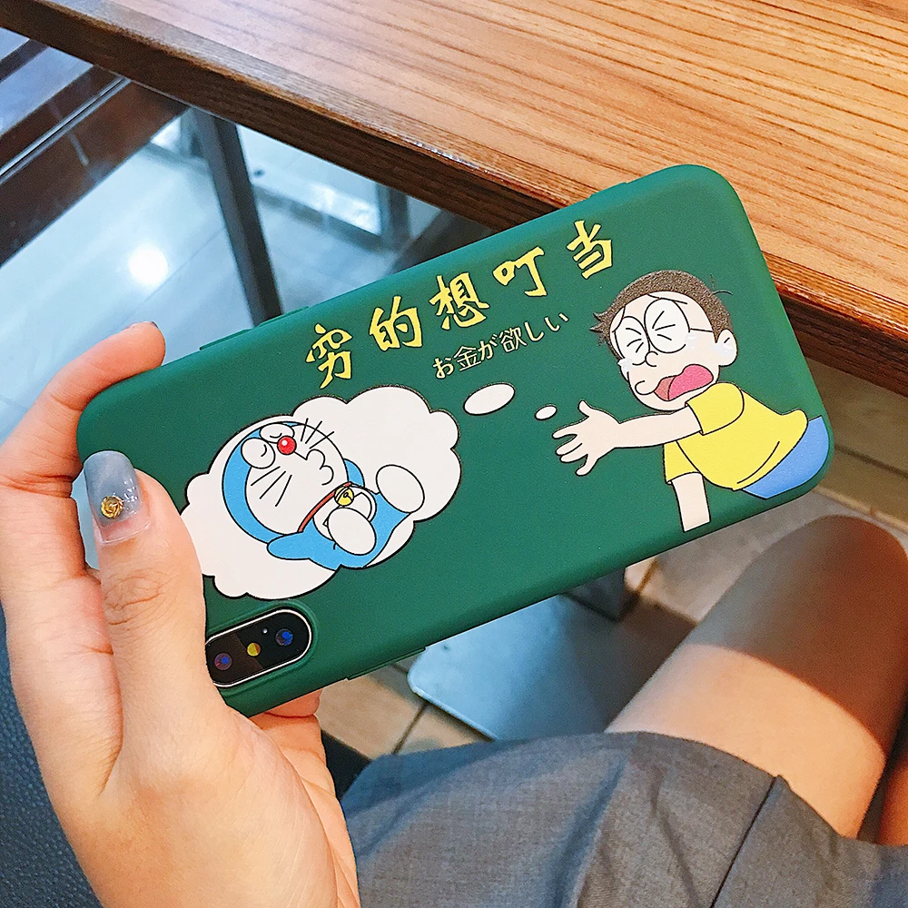 Japan Doraemon Poor Cute Cartoon Matte Back Phone Case for IPhone XS Max XR X TPU Silicone 7 6 6S 8 PlusCover |