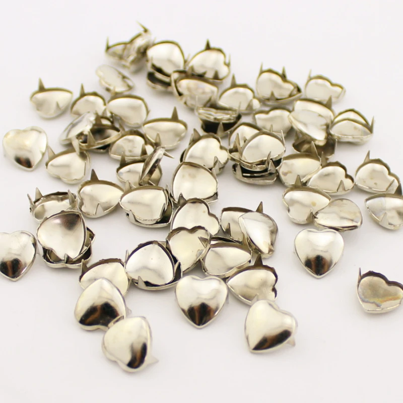 Новые модные заклепки 100 шт./лот 10 мм в форме сердца для одежды серебряные стиле