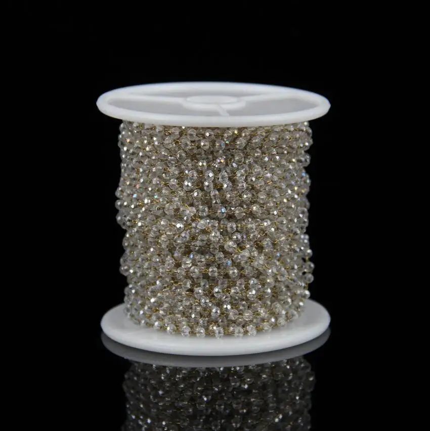 5 метров граненые круглые прозрачные белые стеклянные цепи из бисера AB 2x3 мм