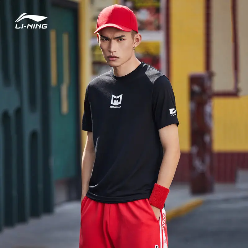 Li-Ning Мужская баскетбольная футболка с коротким рукавом, облегающая, дышащая подкладка, спортивный топ, футболки AHSP081 CAMJ19