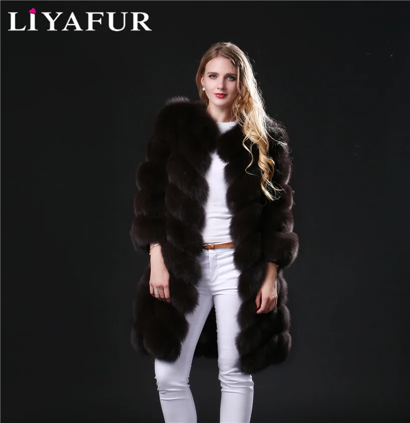 LIYAFUR Новая мода съемный рукав пальто натуральная натуральный мех песца длинные