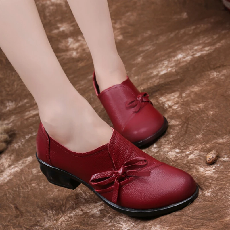 RUSHIMAN Women Genuine Leather Flat Shoes Woman Loafers New Fashion Women Casual Single RED Shoes Women Flats EUR