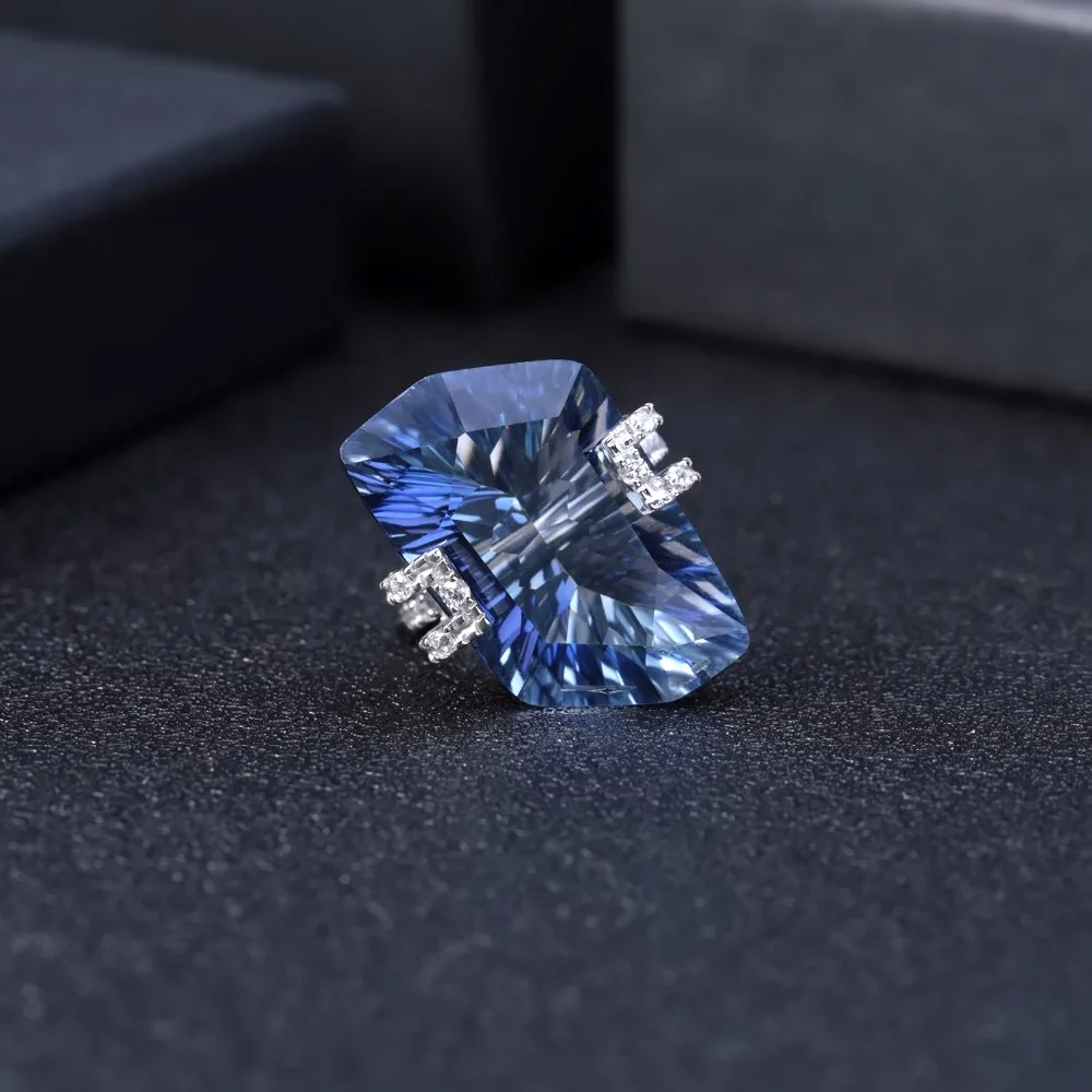 Gem's балет 5.21Ct Нерегулярные натуральный иолит синий мистический кварцевый камень кольца женские 925 пробы серебряные Коктейльные ювелирные изделия