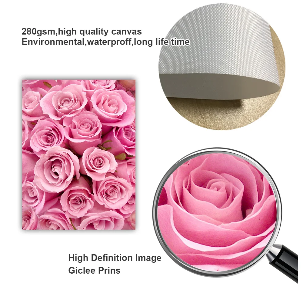 Розовая роза цветочный принт перо губы настенная живопись холст скандинавский