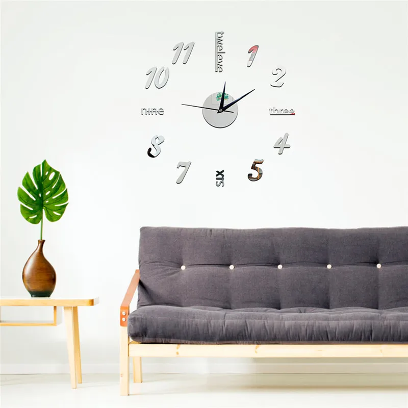 Цифровые буквы зеркальные настенные часы фон ТВ наклейки трехмерные