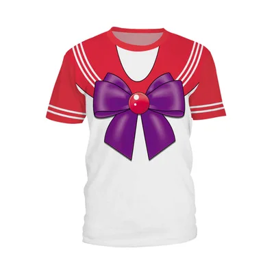 

2018 Summer Anime New COS Sailor Moon Harajuku Cartoon 3D Print Short Sleeve Sweet Cute T-Shirt