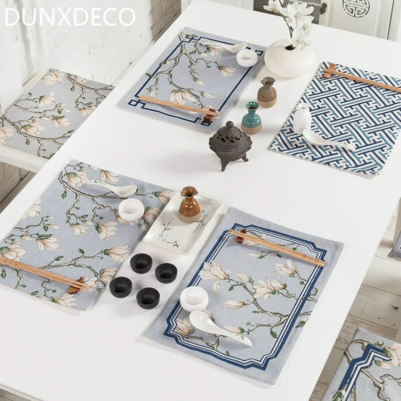 DUNXDECO, 2 шт., 28X44 см, элегантный китайский дворцовый сад, стиль, синяя Орхидея, тканевая скатерть, салфетки, вечерние, декоративные, покрытие для стола, фото