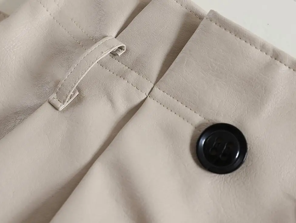 Женская кожаная юбка на завязках осенняя облегающая двубортная в европейском