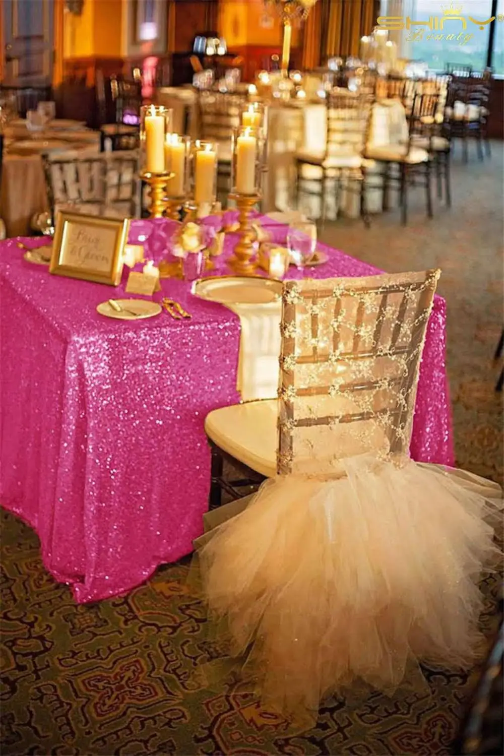 Fuchsia Color Горячая 48inx72in темно-золотые блестки скатерть прямоугольной формы для свадьбы/вечерние/банкетные свадебные украшение скатерти - Цвет: Fuchsia Color