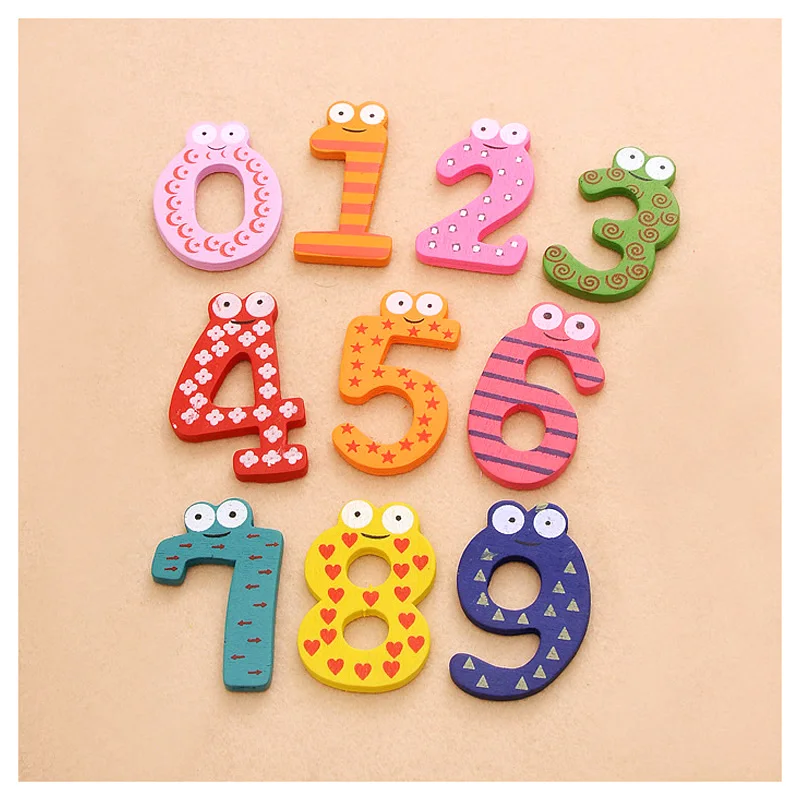 Цветные Мультяшные цифровые магниты на холодильник 10 шт. милые деревянные