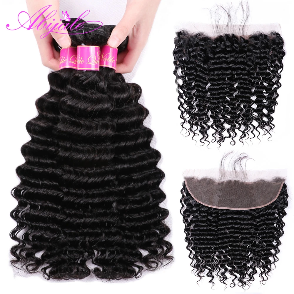 Abijale бразильские волосы пучок s с закрытием глубокая волна человеческих волос