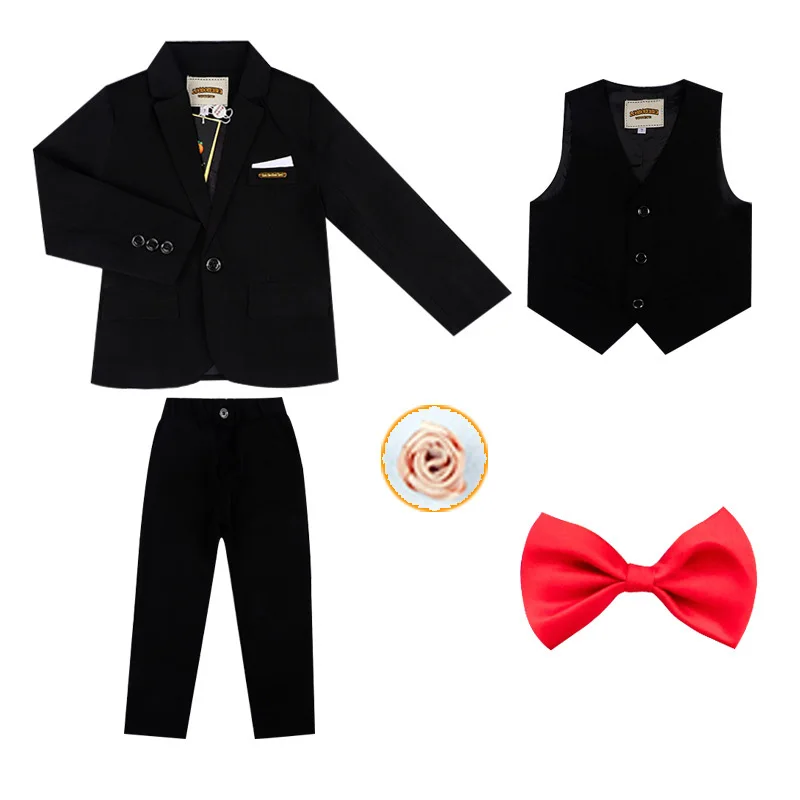 black 3pcs Весенний Деловой блейзер с цветочным принтом для мальчиков; комплект одежды; детская куртка; жилет; брюки; костюм-смокинг для свадьбы из 3 предметов; Детский костюм на день рождения - Цвет: black 3pcs