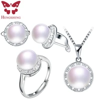 wonderful design 925 sterling silver fine jewelry set for anniversary 100 cultured freshwater pearl necklace earrings ring set