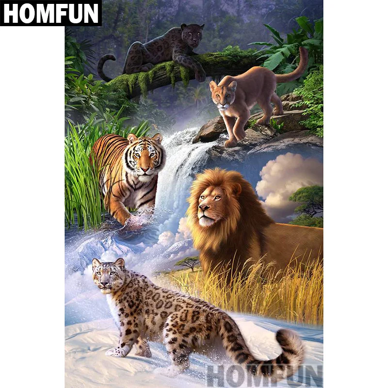HOMFUN полный квадратный/круглый дрель 5D DIY алмазная живопись &quotТигр Лев леопард&quot