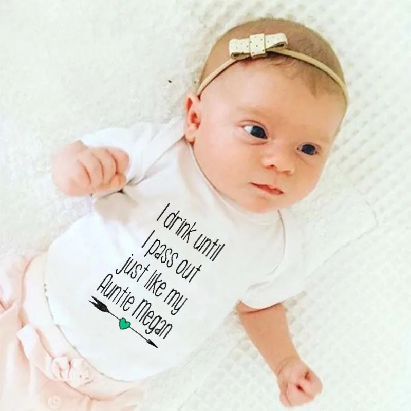 DERMSPE Newborn Boy Girl Short Sleeve Letter I Drink Until Pass Out Just Like My Aunt Megan Cute Cotton Romper Baby Clothes | Детская
