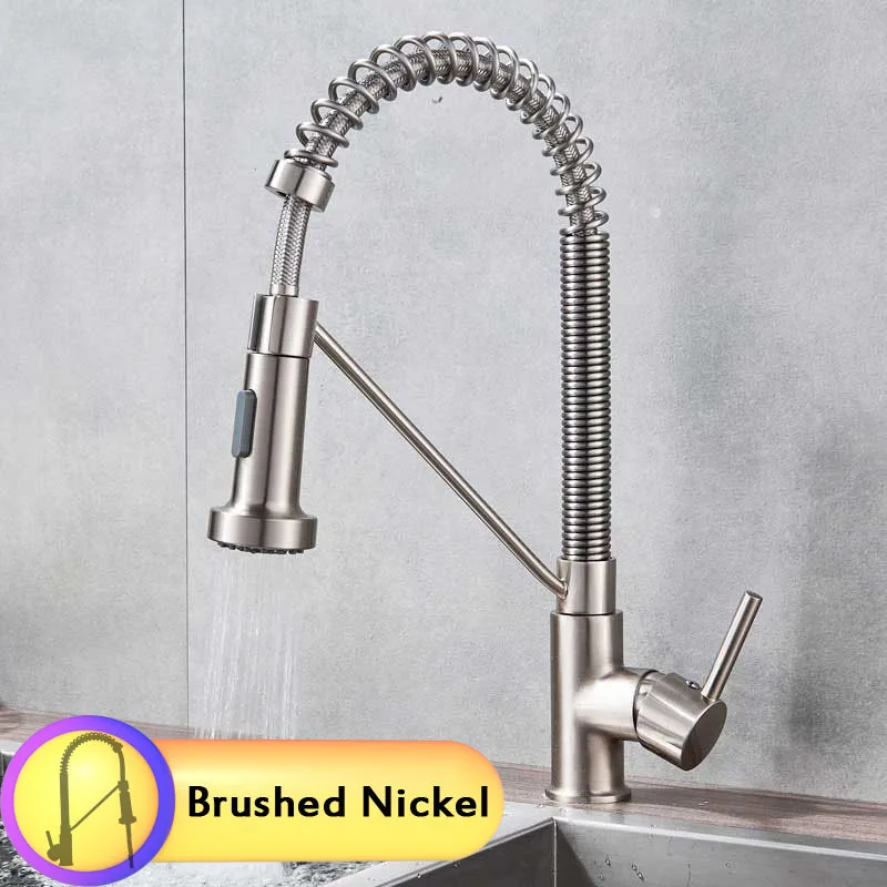 Brushed Nickel A Одной ручкой Коммерческая кухонный кран с двойной функцией смеситель с дергающейся вниз рукояткой из нержавеющей стали горячей холодной воды кухонный смеситель - Цвет: Brushed Nickel A
