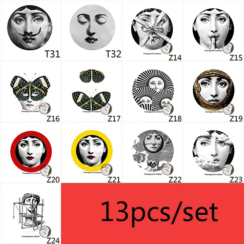 B 13 PCS Fornasetti прозрачные наклейки стены декоративные классической художественной обои разделены роспись стены стикеры DIY украшения стены - Цвет: B 13 PCS