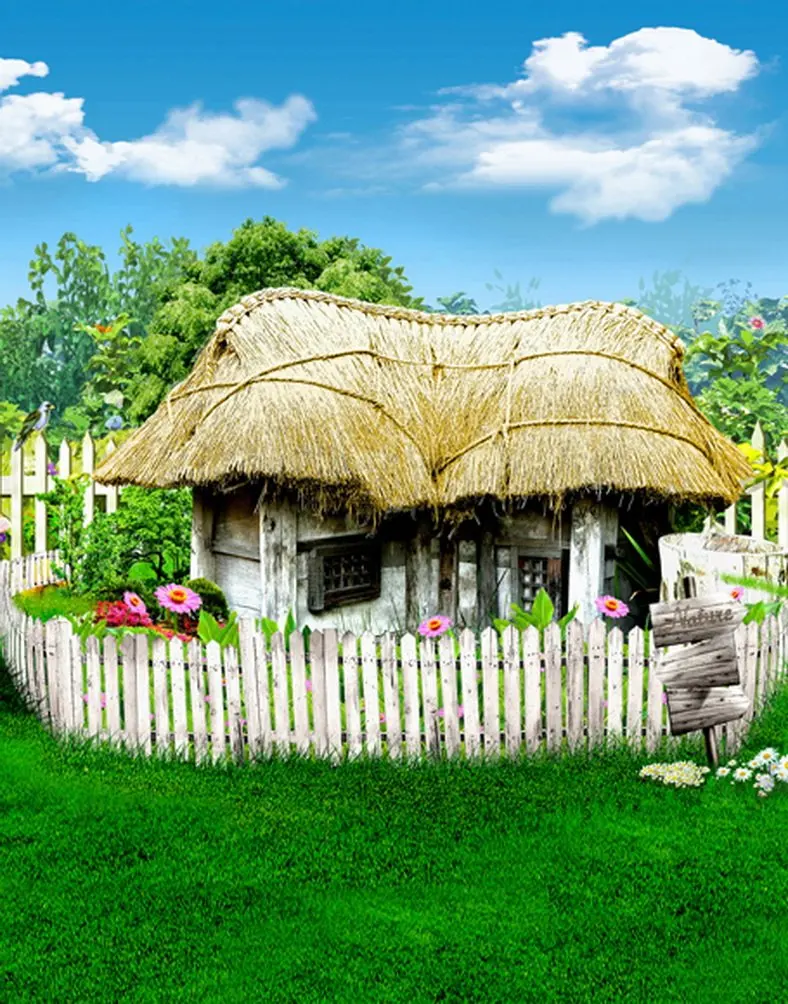 

5x7ft Lawn Fence Cottages Photography Backdrops Photo Props Studio Background