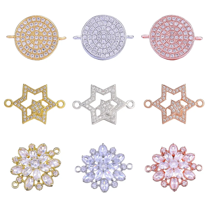 

Juya DIY Jewelry Accessories Supplies 2 Loops Charms Round Flower Connector For Women Handmade Bracelet Necklace Earrings Making