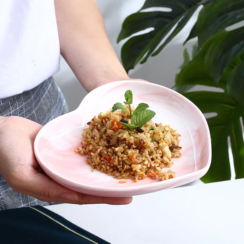 Мраморная тарелка в форме сердца миска ложка набор еда рисовый суп Ramen для лапши