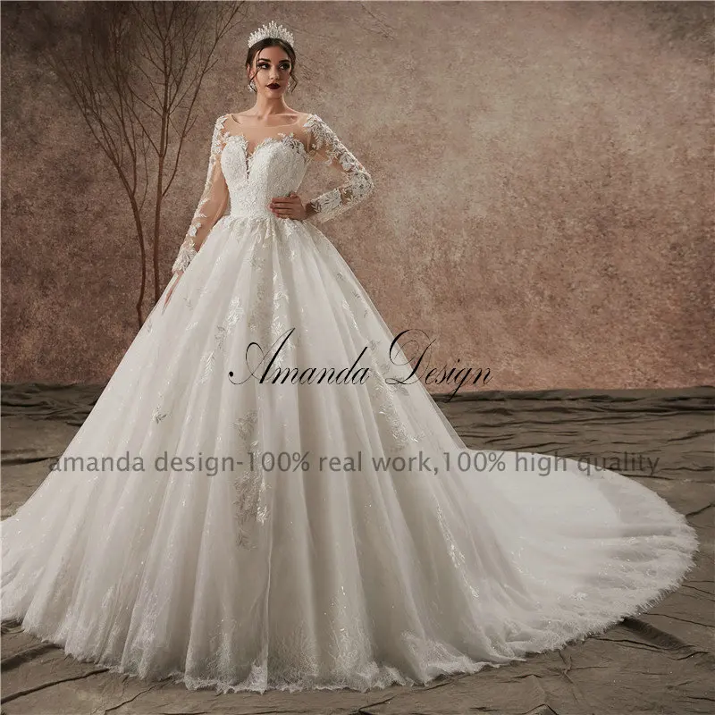 Свадебное платье с длинными рукавами и кружевной аппликацией Amanda Design vestido de