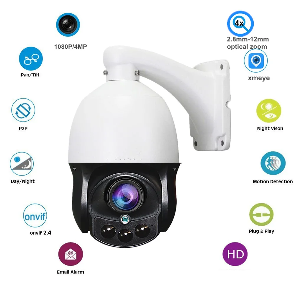 3 дюймовая ip камера безопасности 4 МП мини PTZ наружная 1080P 2MP ИК Ночное Видение