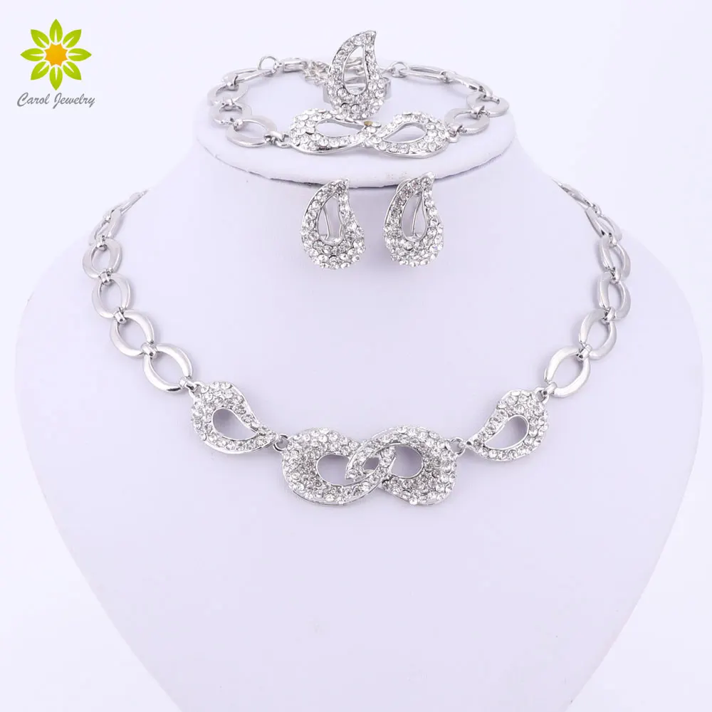 3 цвета свадебные Кристальные посеребренные ожерелья/серьги/браслет/кольца