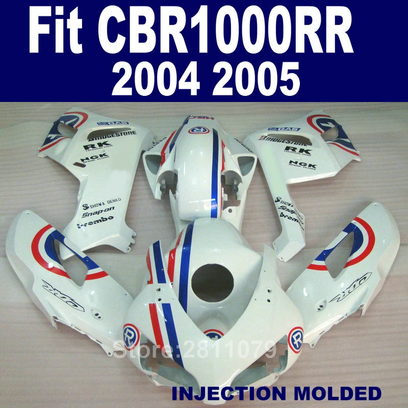 Литье под давлением 100% комплект обтекателей для Honda CBR1000RR 04 05 белый синий 2004 2005