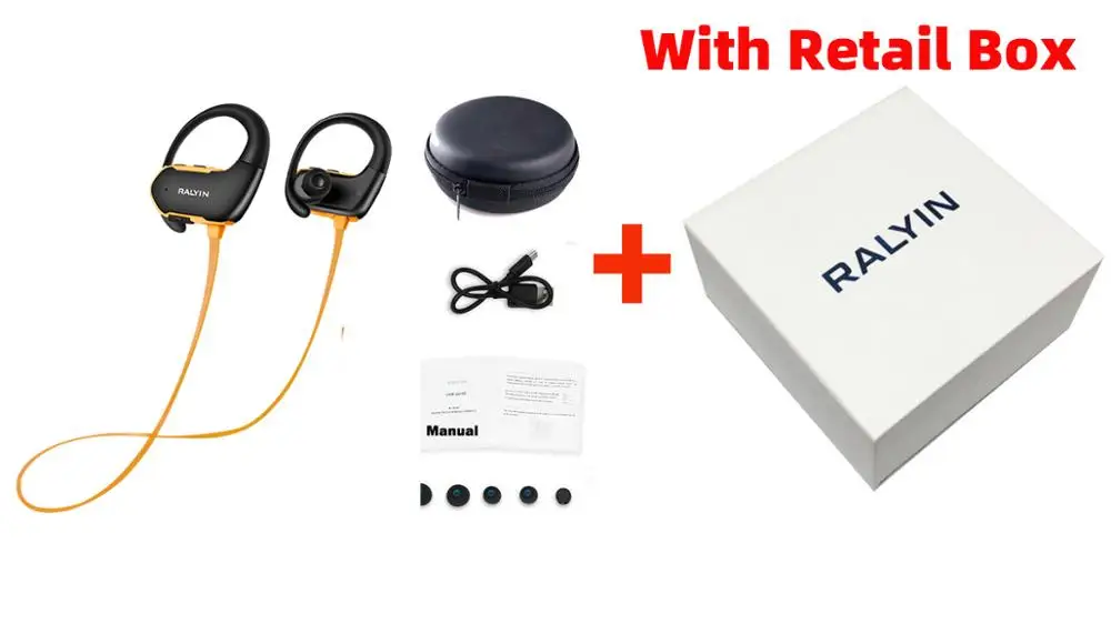 Orange with box Ralyin bluetooth беспроводные наушники 8 Гб водонепроницаемая Спортивная bluetooth гарнитура bluetooth беспроводные наушники микрофон для xiaomi - Цвет: Orange with box