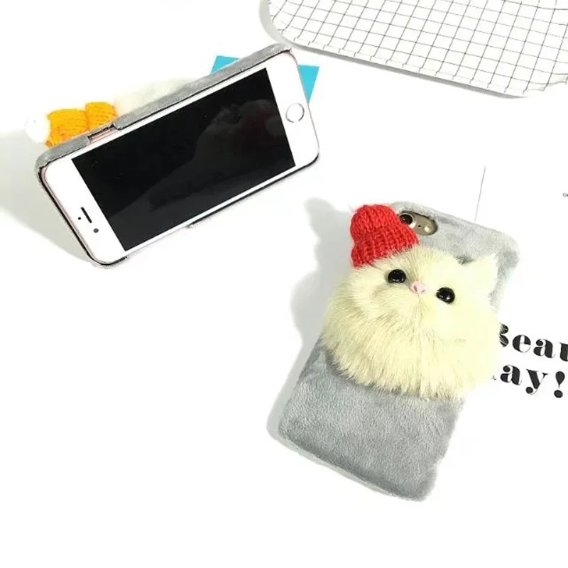 Рождество DIY 3D чехол с милым котом для iPhone X 8 S R M 5 SE 6 6S 6SPlus 7 Plus Мягкий меховой