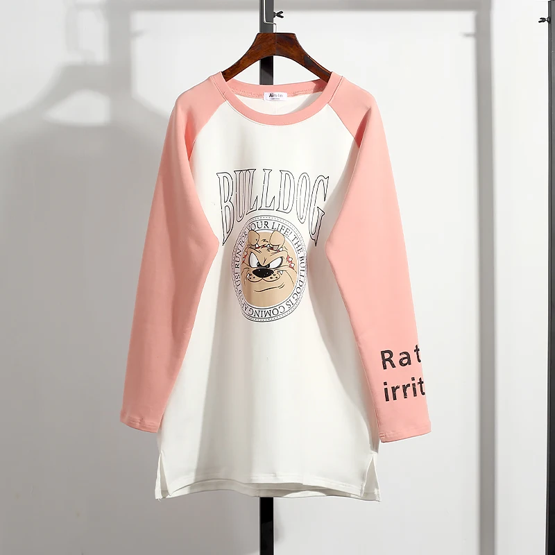 Женская футболка из хлопка утолщенная повседневная свободная трикотажная для